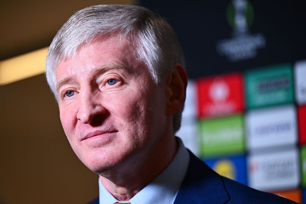Rinat Akhmetov, owner and president of FC Shakhtar Donetsk, is interviewed after the UEFA Conference League quarterfinal first-leg match between Shakhtar Donetsk and AZ Alkmaar on April 9, 2026, in Krakow, Poland. (Mateusz Slodkowski/UEFA via Getty Images)
