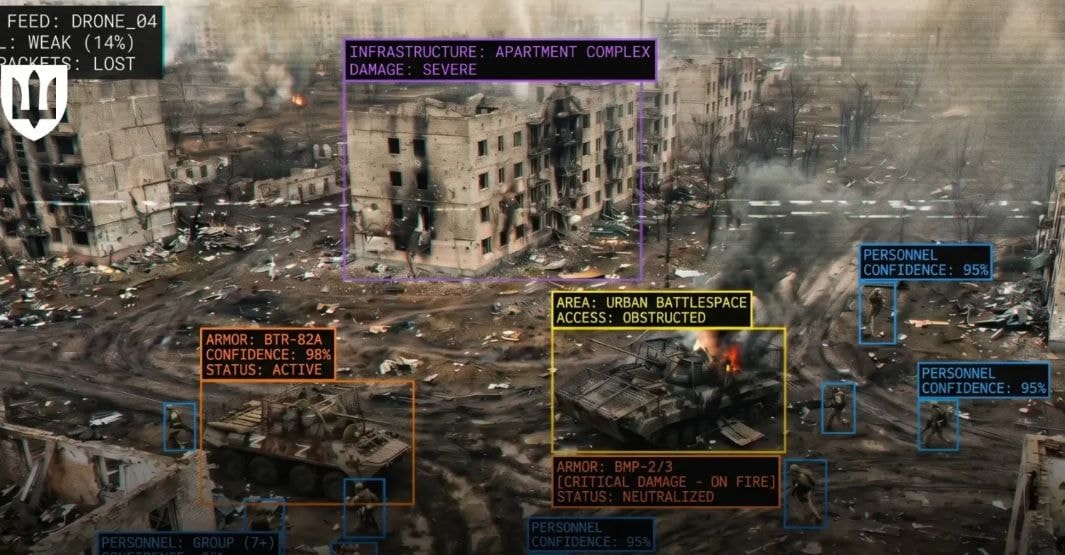 The illustration shows how artificial intelligence is already performing combat tasks on the battlefield. (Ukraine`s Defense Ministry)
