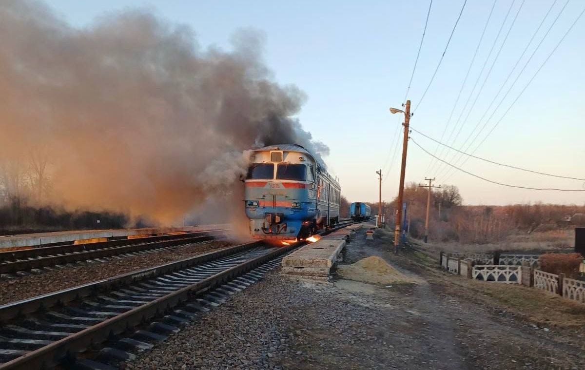 Passenger train following russian drone strike in Sumy Oblast, Ukraine, on March 14, 2026.