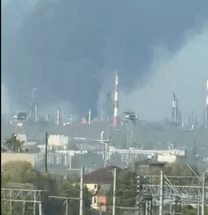 Smoke rising over an oil refinery in Syzran, Russia's Samara Oblast, following a Ukrainian attack on May 21, 2026. (Volodymyr Zelensky/Telegram)