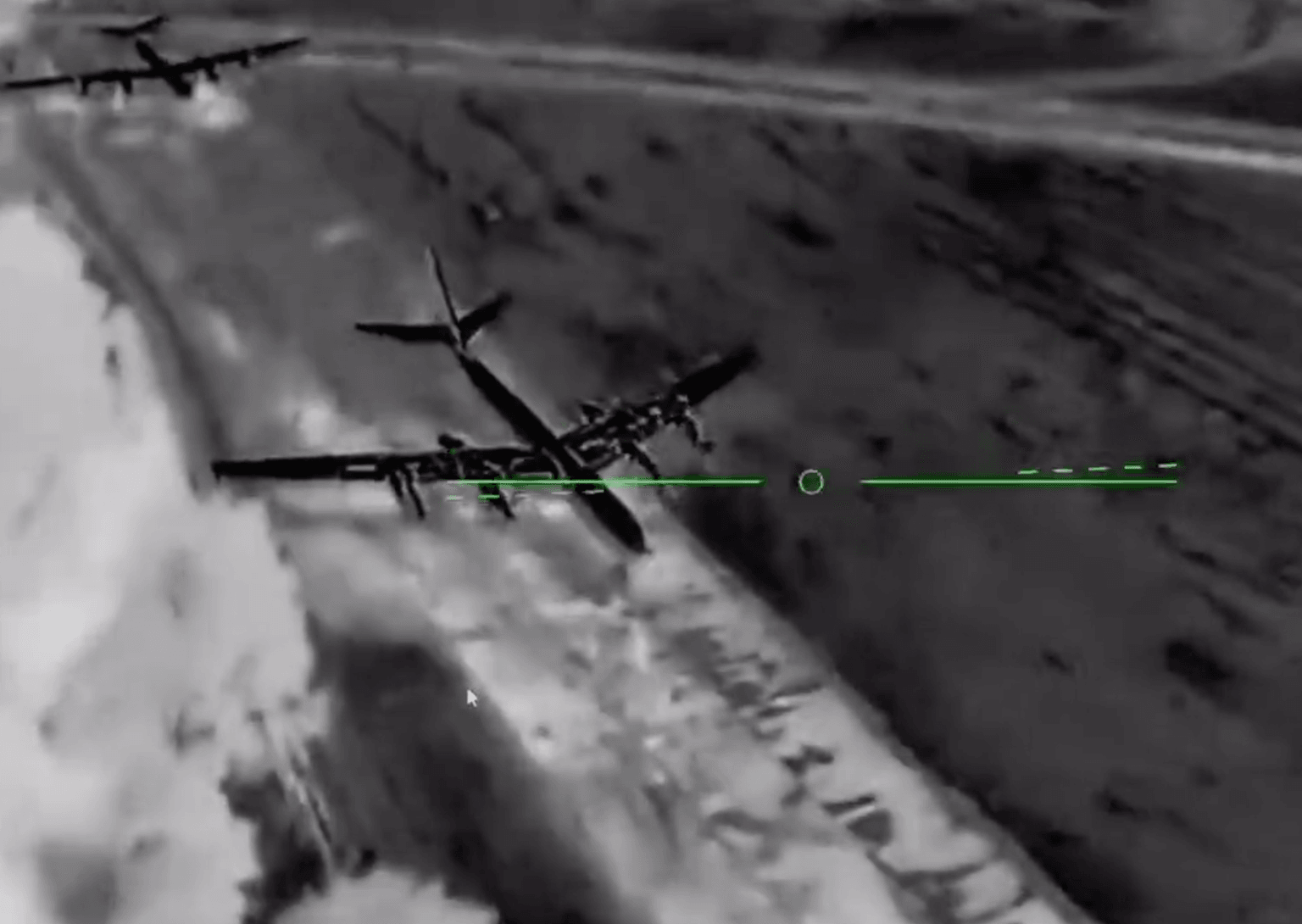 A screenshot of a video showing Tu-142 long-range bombers attacked at a military airfield in Russia's Taganrog, Rostov Oblast, overnight on May 30, 2026. (Robert "Magyar" Brovdi / Telegram)