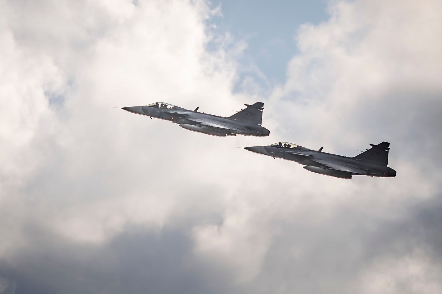 Saab JAS 39 Gripen fighter jets at the NATO Foreign Ministers Meeting on May 21, 2026 in Helsingborg, Sweden. (Thomas Imo/Photothek for the German Federal Foreign Office via Getty Images)