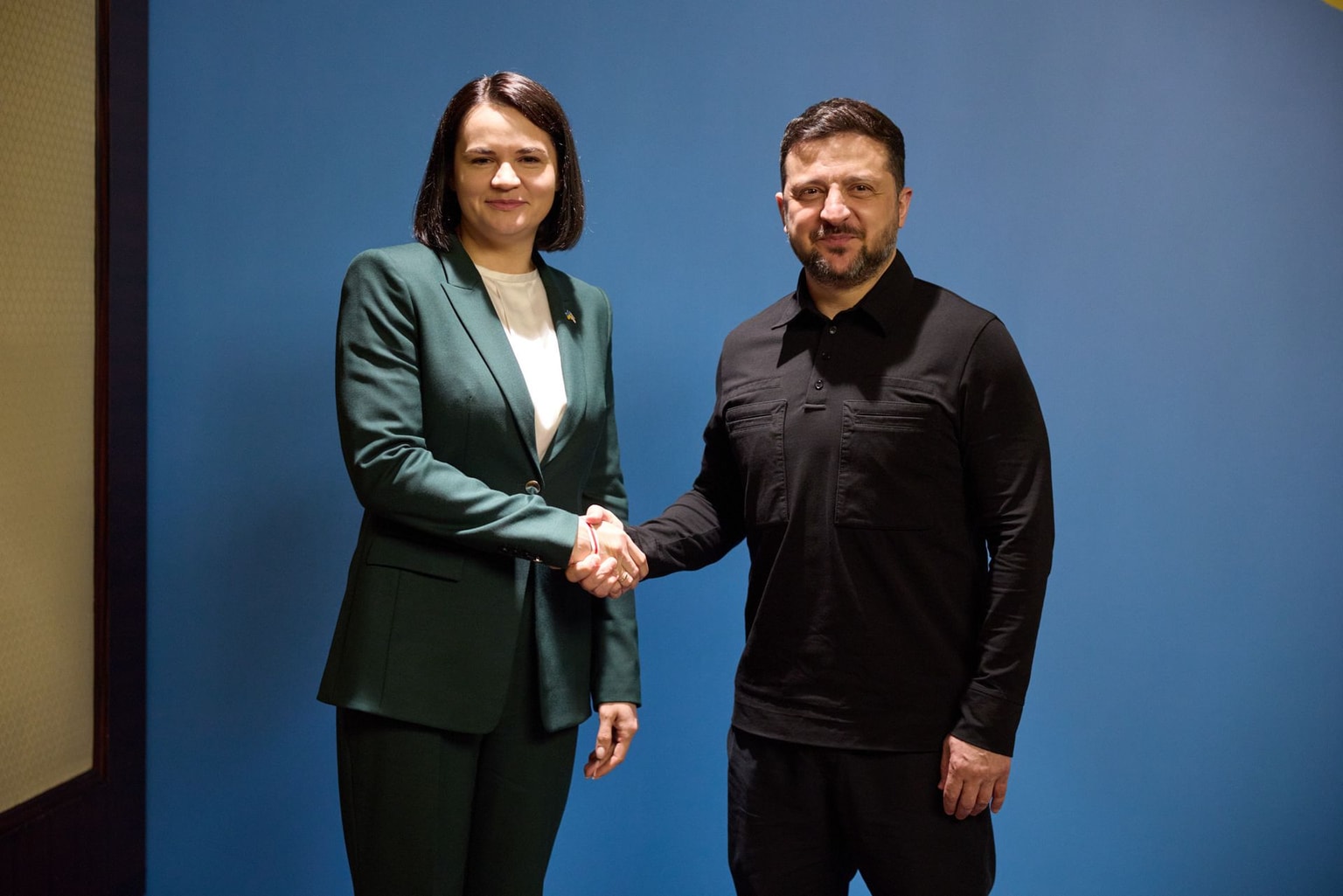 Zelensky, Tsikhanouskaya meet during exiled Belarusian opposition leader's first official Kyiv visit