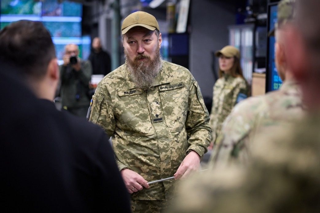 Unmanned Systems Forces Robert "Magyar" Brovdi briefs President Volodymyr Zelensky at a command point near Pokrovsk, Donetsk Oblast, on Nov. 4, 2025. (Office of the President of Ukraine)