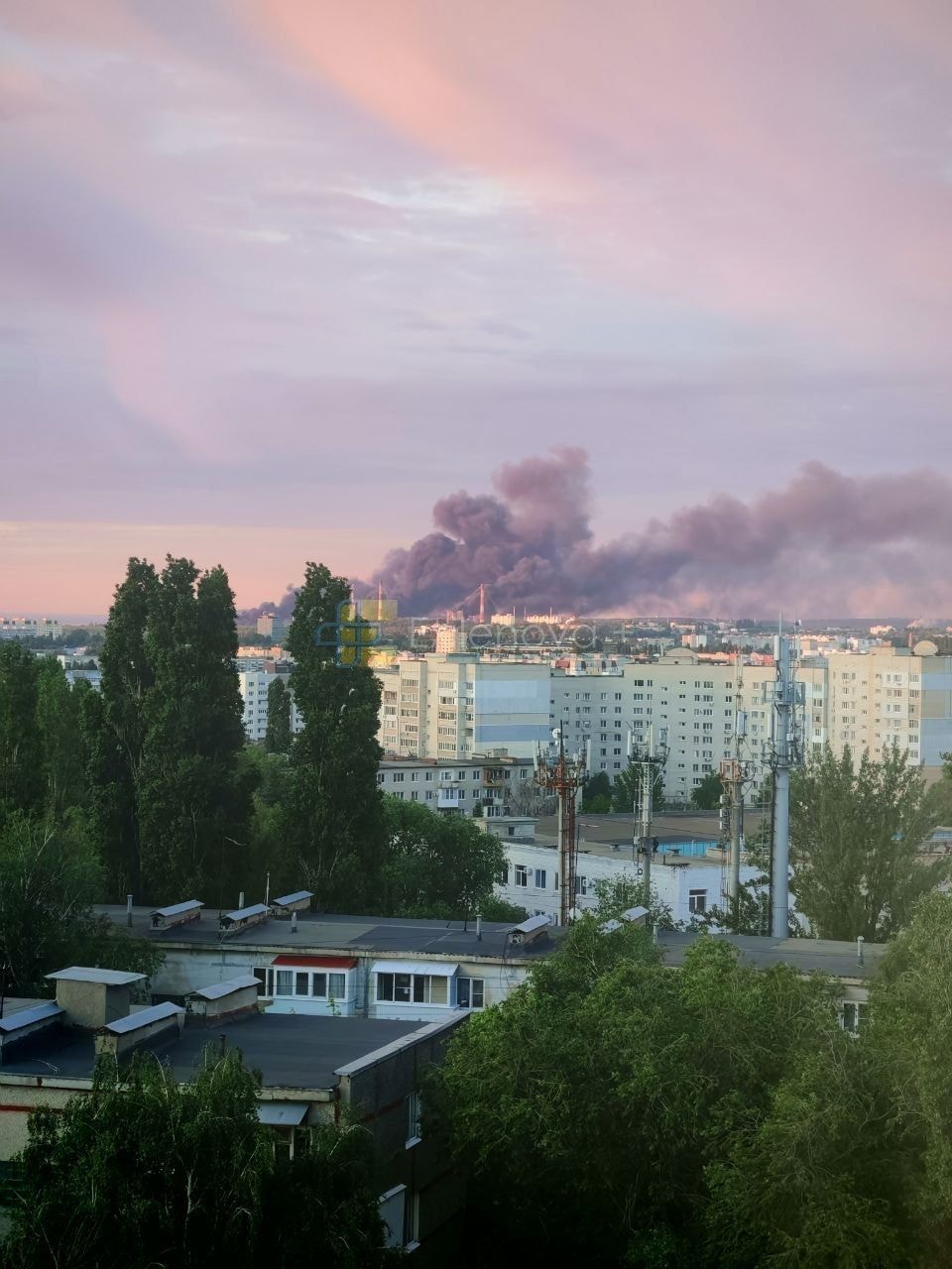 Smoke is purportedly seen rising from Saratov Oil Refinery in Russia late on May 30, 2026 following a Ukrainian drone attack. (Exilenova_plus/Telegram)