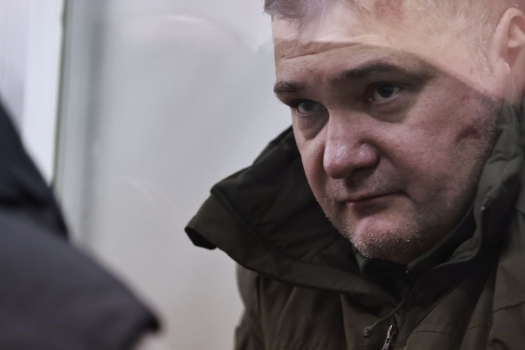 Dmytro Koziura, former head of the anti-terrorist center of the Security Service of Ukraine, is seen at a court session on Feb. 13, 2025 in Kyiv, Ukraine. (Yan Dobronosov/Global Images Ukraine via Getty Images)