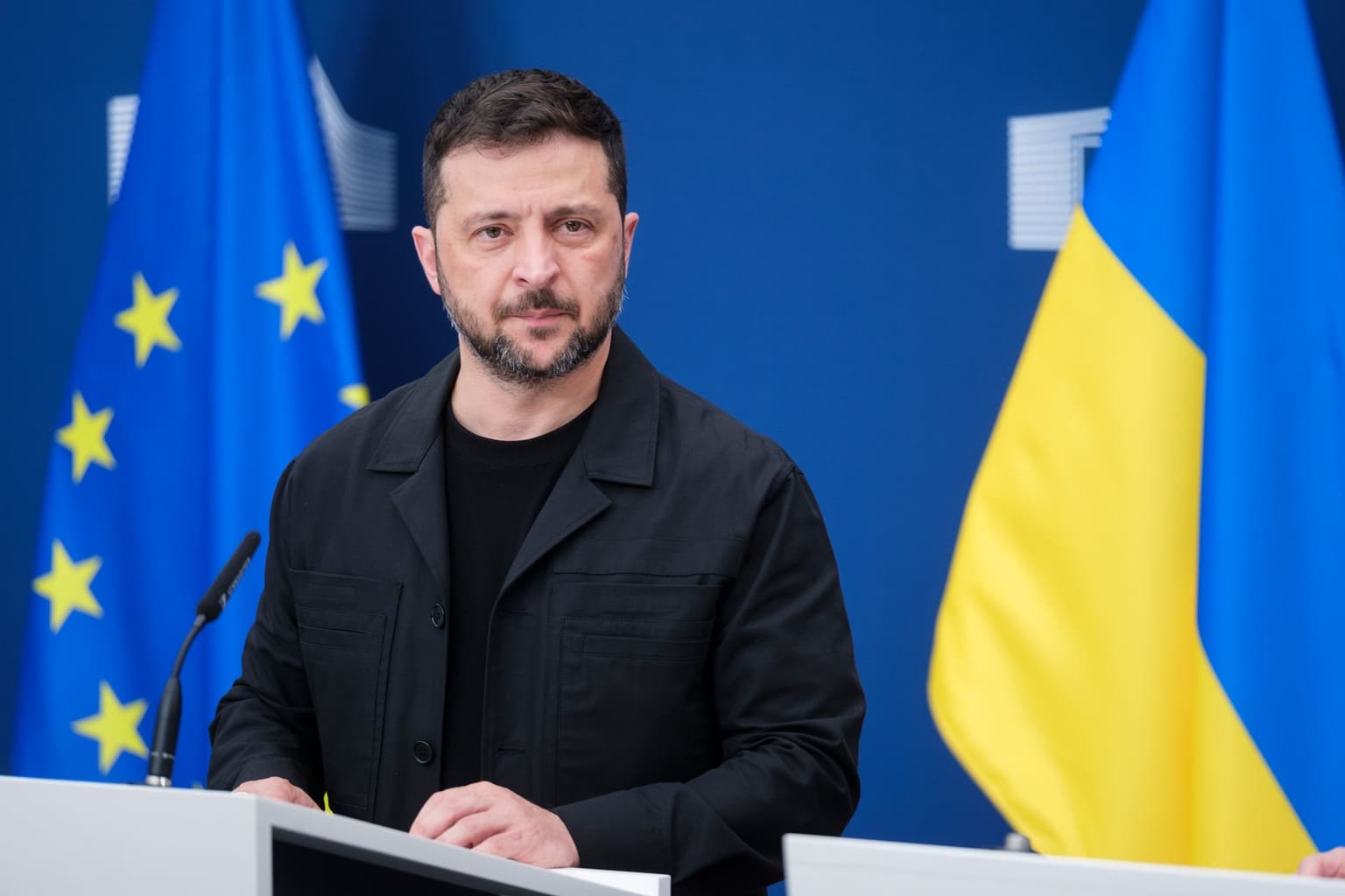President Volodymyr Zelensky at the Berlaymont, the European Commission headquarters, in Brussels, Belgium, on Aug. 17, 2025.