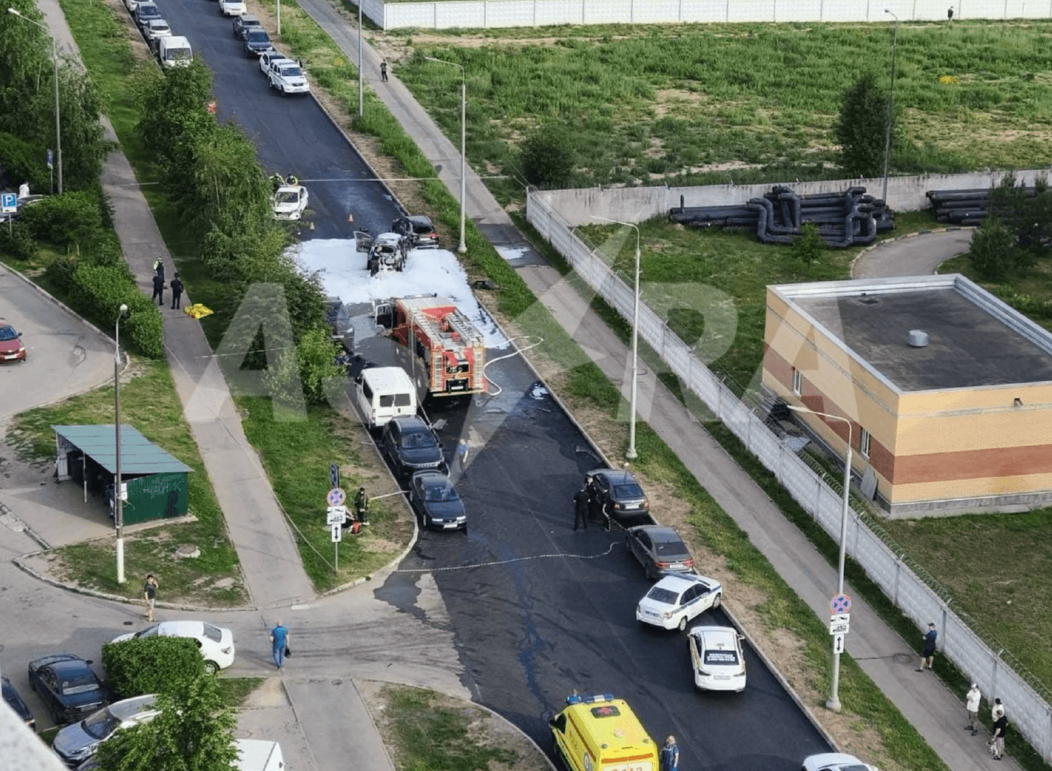 Firefighters arrived at the scene of a car explosion in Balashikha, Moscow Oblast, on June 9, 2026. (Astra/Telegram)