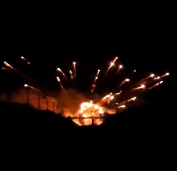 Photo reportedly shows an explosion at a railway bridge in Russian-occupied Crimea after it was attacked by Ukrainian drones overnight on June 18, 2026. (Exilenova-Plus / Telegram)