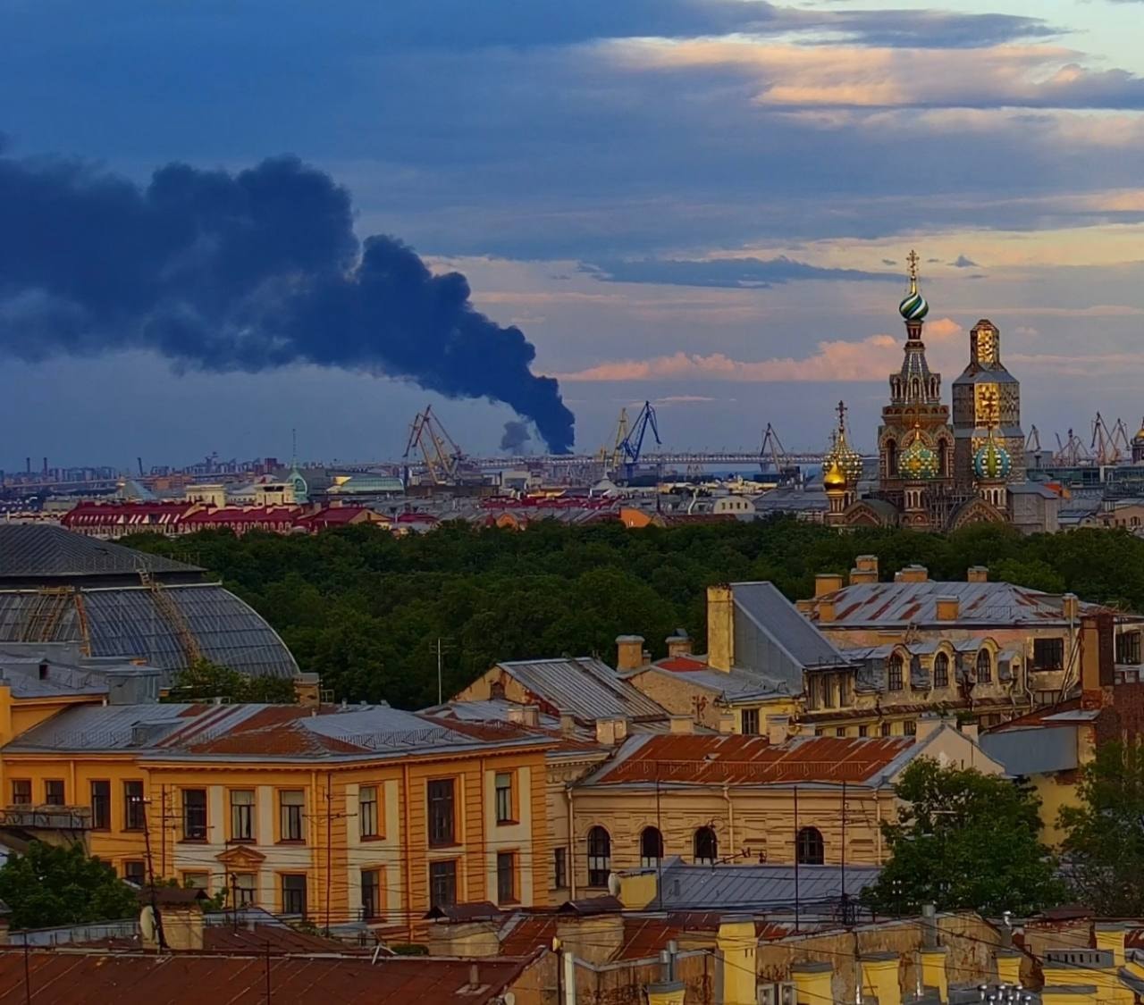 Smoke rises over St. Petersburg, Russia, following Ukrainian attack on June 3, 2026. (Exilenova+ / Telegram)