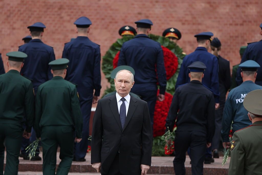 Russian President Vladimir Putin arrives to lay a wreath during a ceremony at the Unknown Tomb on June 22, 2026 in Moscow, Russia. (Contributor/Getty Images)