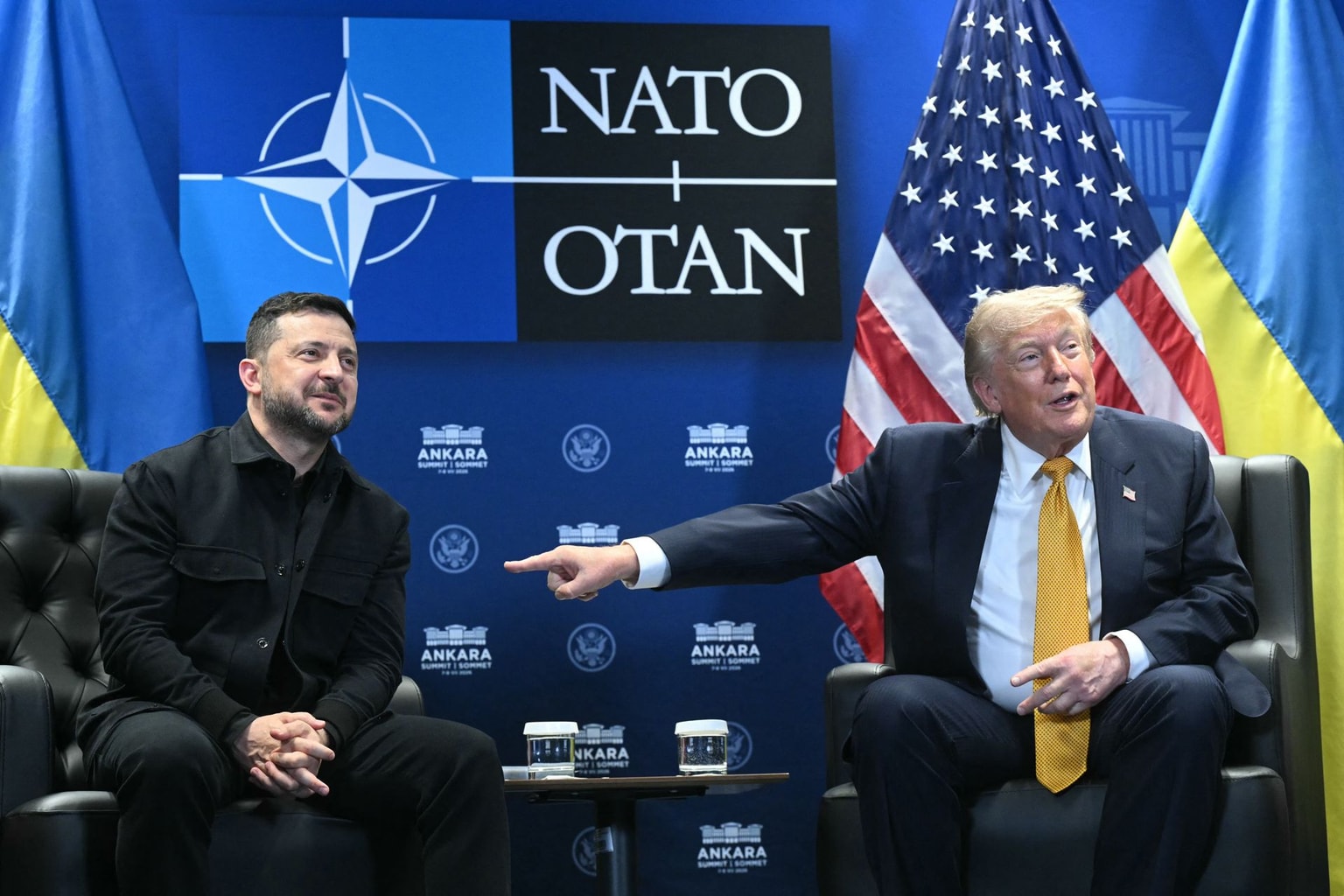 President Volodymyr Zelensky meets with U.S. President Donald Trump on the sidelines of the NATO Summit in Ankara, on July 8, 2026. Photo: Saul Loeb/ AFP via Getty Images.