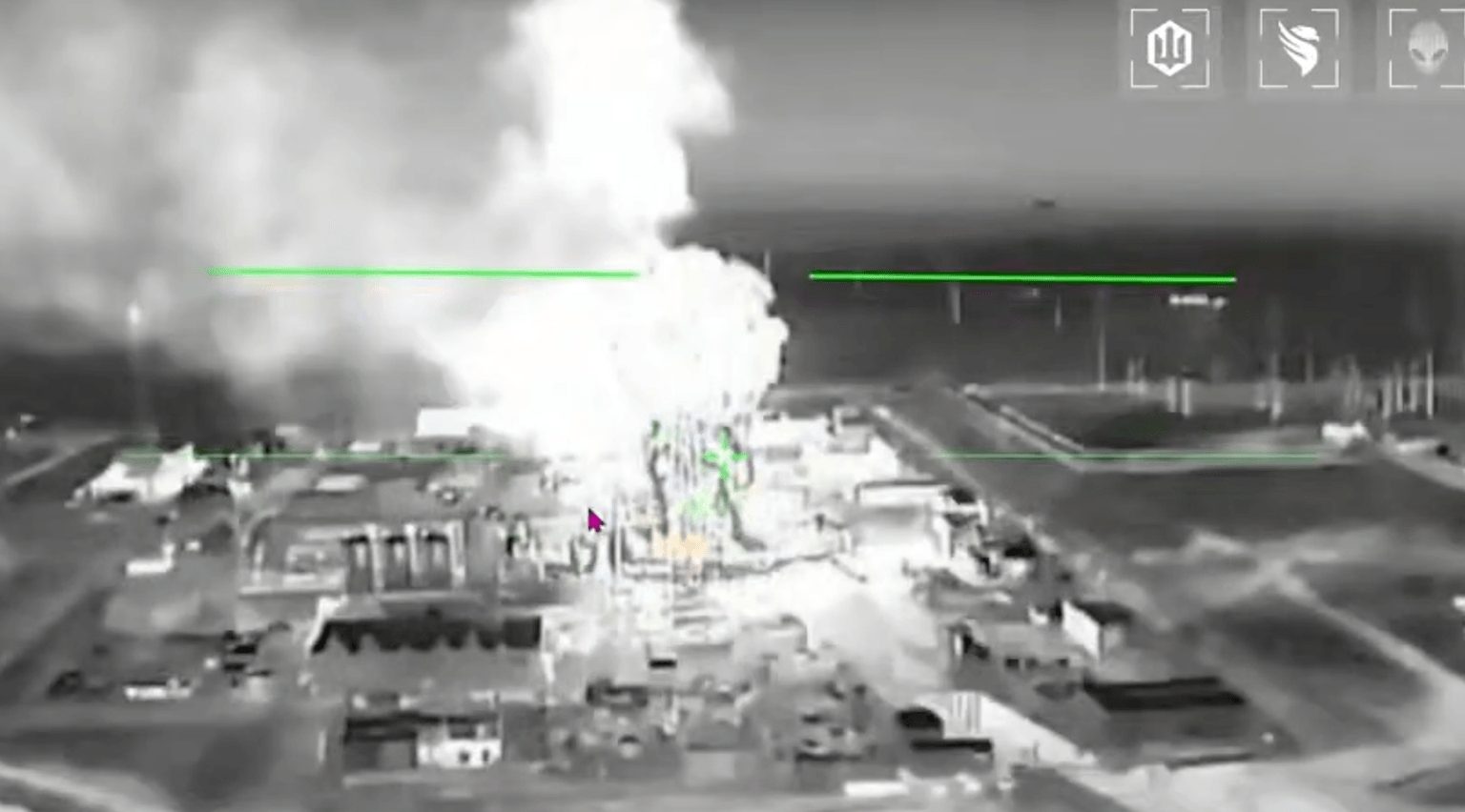 Screenshot from a video depicting Ukrainian drone strikes on power substations in Russian-occupied Crimea during an operation on July 1-2, 2026. (Robert "Madyar" Brovdi / Telegram)