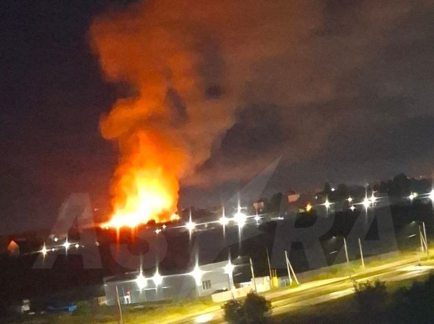 Flames and plumes of smoke reportedly rise from the area of the Engels-2 military airfield overnight on July 25, 2026. (Astra / Telegram)