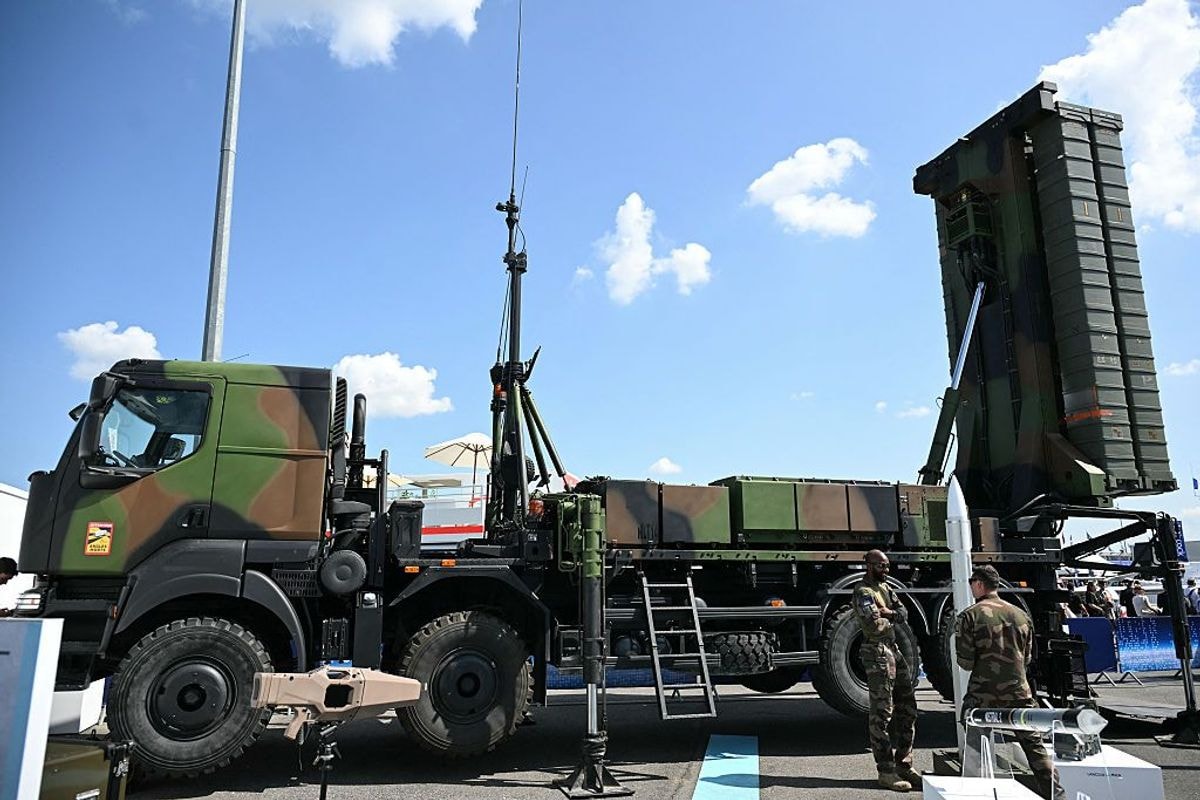 The Franco-Italian SAMP-T NG air defense system on display at the Paris International Air Show outside Paris, France on June 17, 2025. (Bertrand Guay / AFP via Getty Images)