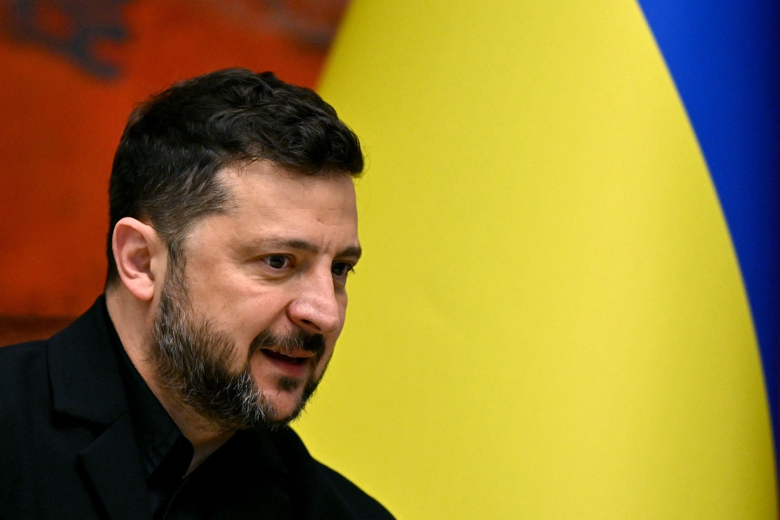 Ukraine's President Volodymyr Zelensky attends a meeting with Serbian President at the Palace of Serbia, in Belgrade on Aug. 8, 2026. (Andrej Isakovic / AFP via Getty Images)