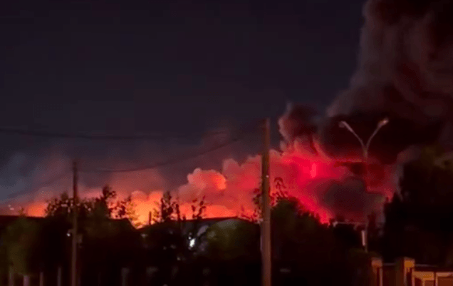 What purports to be the aftermath of reported Ukrainain strikes on the southern Russian city of Krasnodar overnight on Aug. 24, 2026 (Exilenova Plus/Telegram)