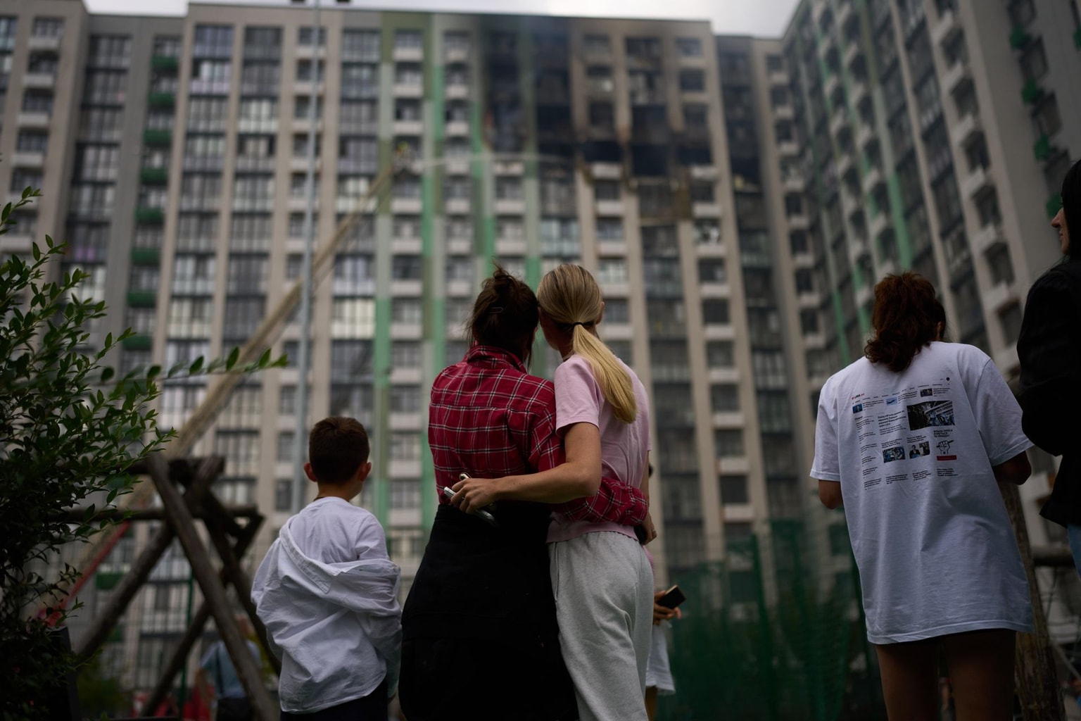 Firefighters work after a Russian drone attack in Kyiv, Ukraine, on Sept. 1, 2026.
