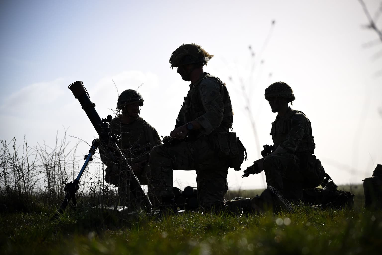 British soldiers set up a mortar position near Warminster, England, on March 30, 2026.