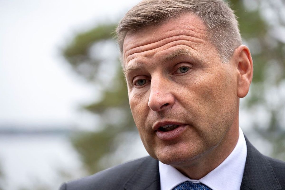Estonia's Defense Minister Hanno Pevkur at a conference outside Stockholm, Sweden on Aug. 20, 2026. Pevkur resigned from office on Sept. 2. (Anders Wiklund / AFP via Getty Images)