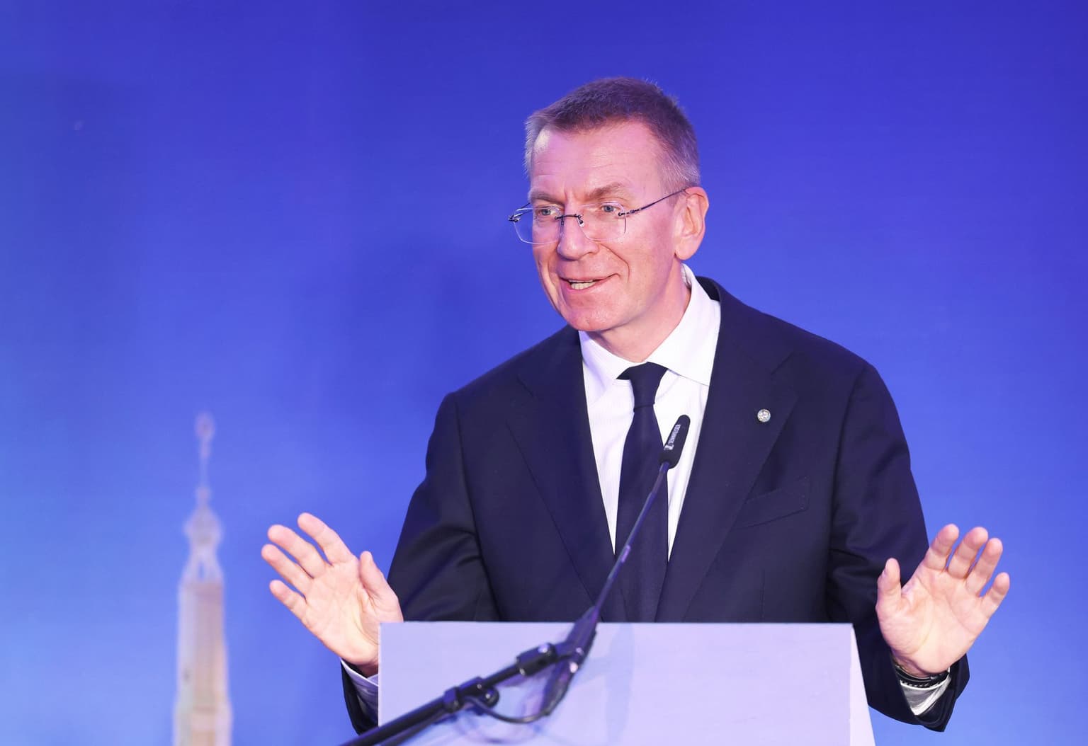 Edgars Rinkēvičs speaks at the Riga Conference in Riga, Latvia, on September 10, 2026.