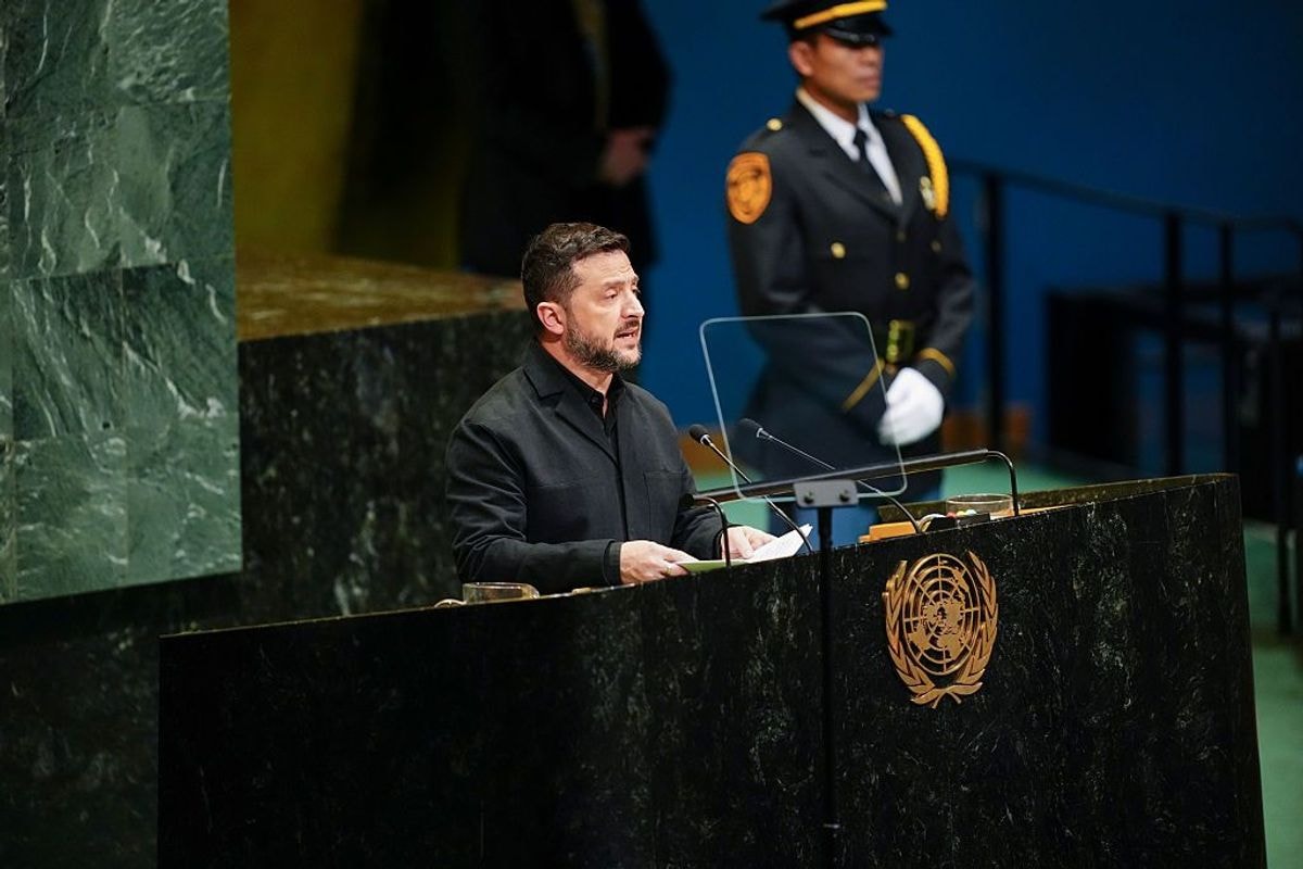 President Volodymyr Zelensky, during the United Nations General Assembly (UNGA) in New York, US, on Sept. 23, 2026. (Angelina Katsanis/Bloomberg via Getty Images)