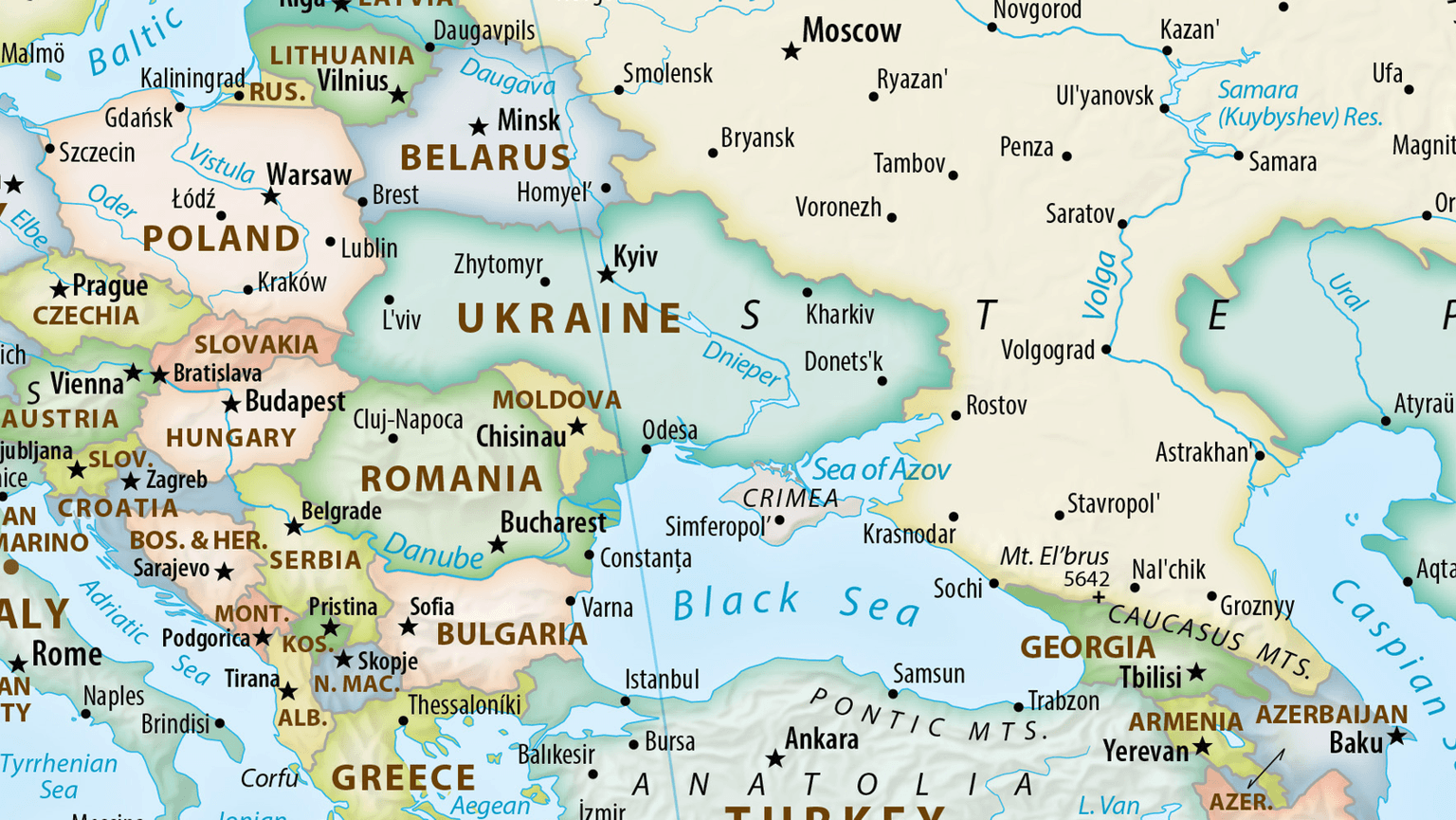 The Equal Earth Map is a projection of the Earth's surface onto a 2D map that preserves the relative sizes of countries and was adopted by the United Nations on Sept. 4, 2026. The map colors Crimea in gray, distinguishing it from Ukraine, as well as from Russia, which illegally annexed the peninsula in 2014. (Equal Earth Map, public domain image)