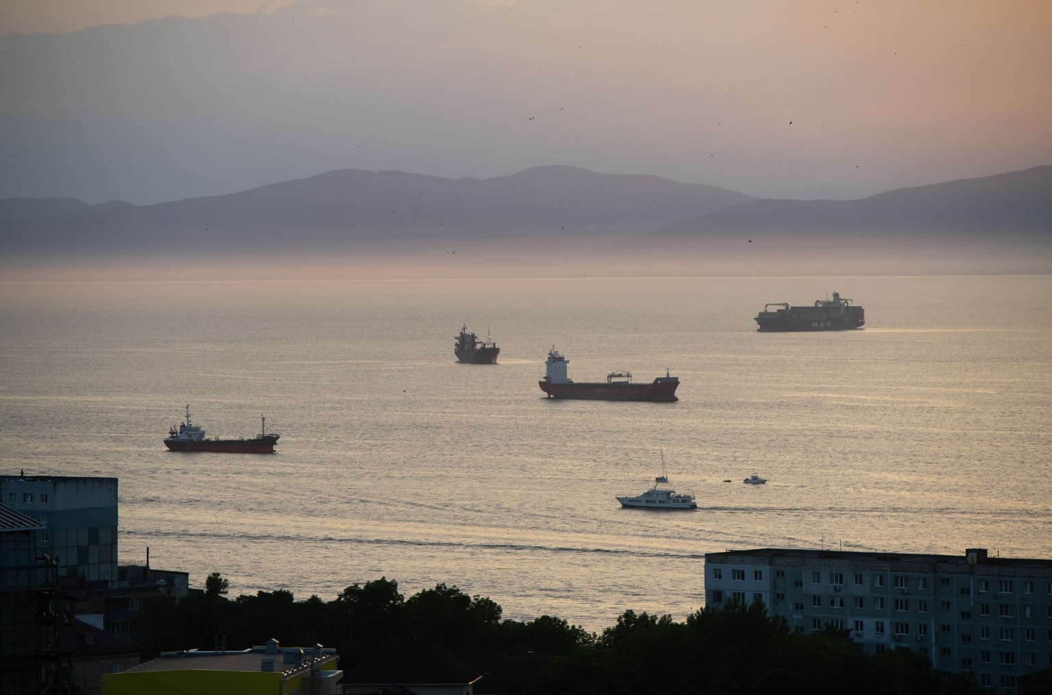 A view from the Sea Commercial Port, im Vladivostok, Russia, where tankers departed to obtain fuel at South Korean ports, on August 08, 2024. (Alexander Manzyuk/Anadolu via Getty Images)
