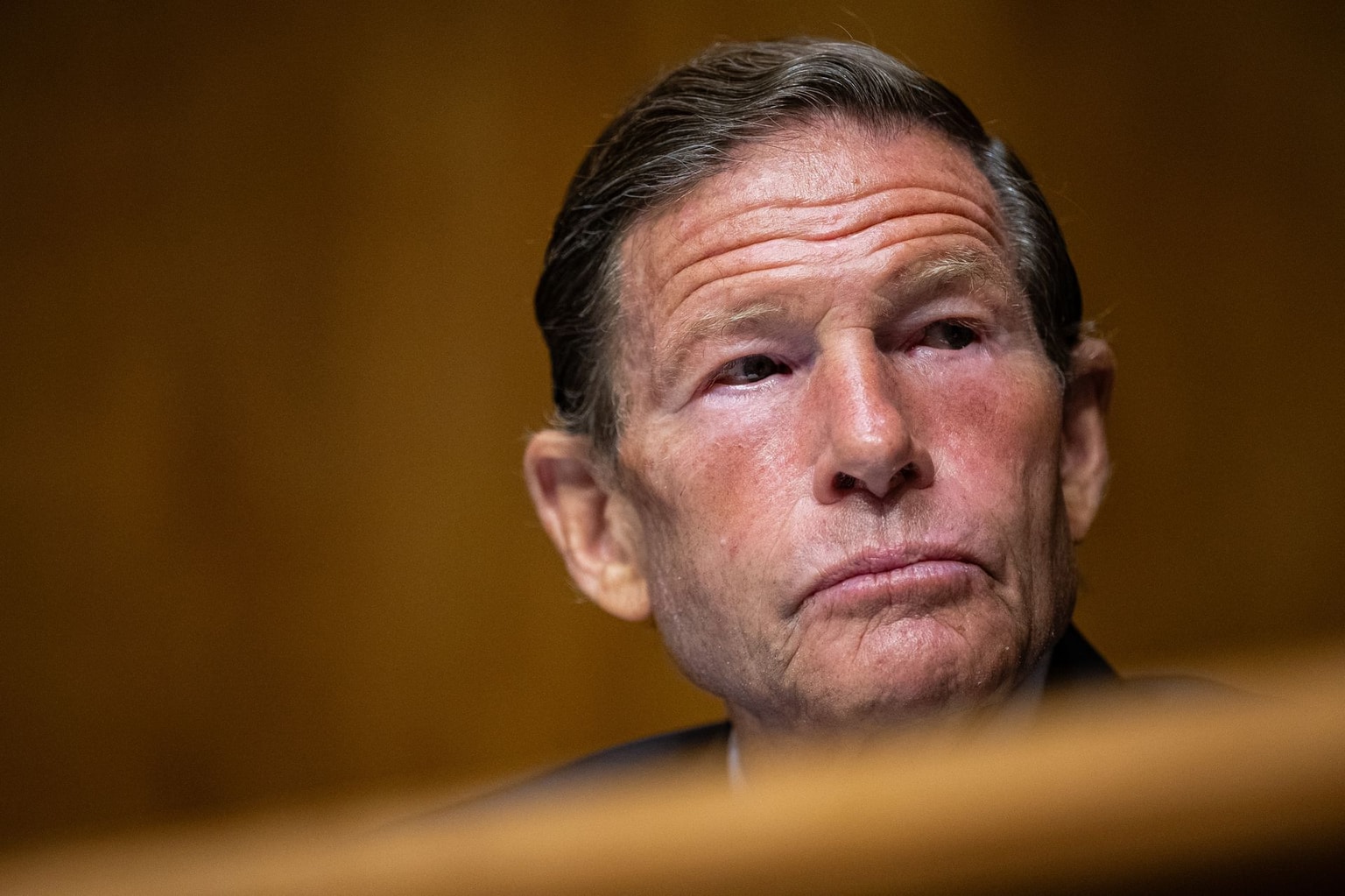 Senator Richard Blumenthal, a Democrat from Connecticut, during a Senate Homeland Security and Governmental Affairs Committee business meeting in Washington, DC, U.S., on Aug. 6, 2026. (Graeme Sloan/Bloomberg via Getty Images)