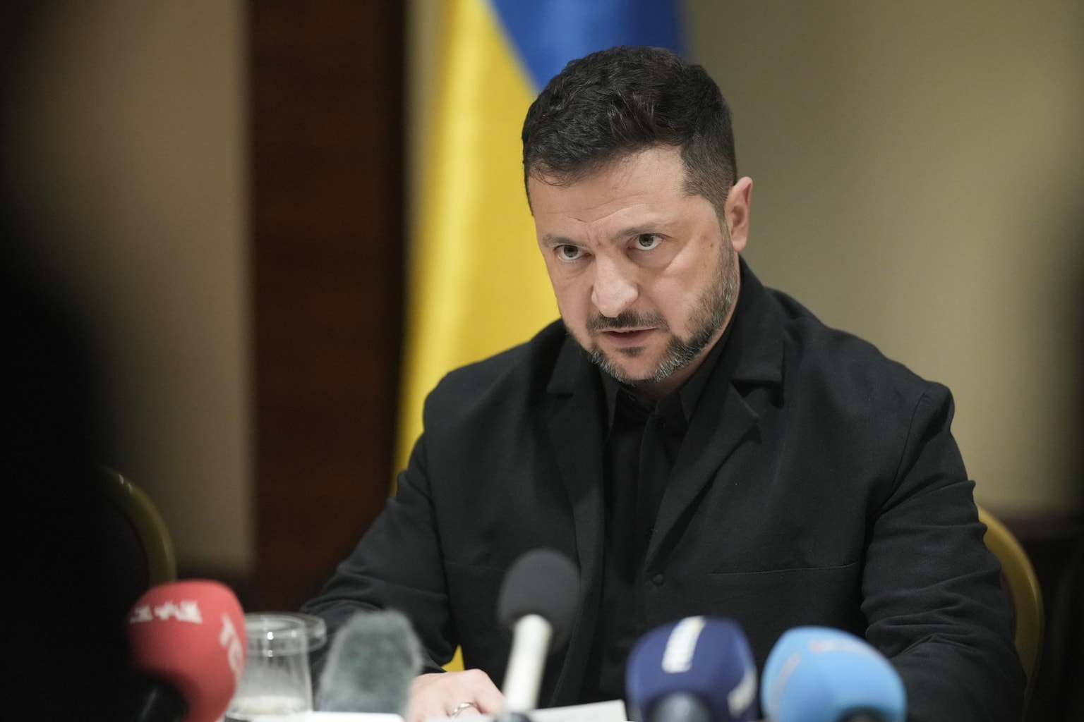 Ukrainian President Volodymyr Zelensky speaks during a news conference in Kyiv, Ukraine, on Oct. 4, 2026. (Andrew Kravchenko/Bloomberg via Getty Images)