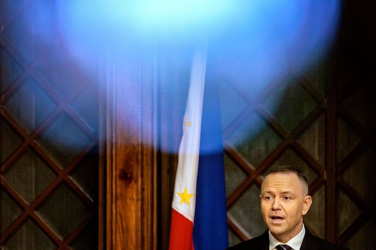 Polish President Karol Nawrocki speaks at a presser.
