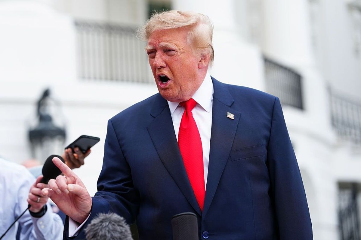 U.S. President Donald Trump speaks to members of the media as he departs the White House on the South Lawn on Oct. 10, 2026 in Washington, D.C. (Aaron Schwartz/Getty Images)