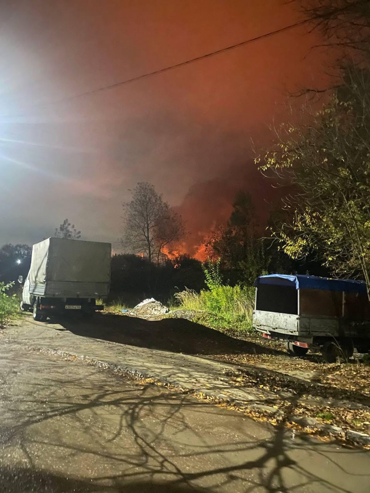 The Volodarsk Linear Production and Dispatch Center near the village of Konstantinovo appears to be on fire after a Ukrainian drone attack on Oct. 6. (Supernovaplus/Telegram)